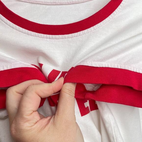 Solid and Striped Graphic Red White Short Sleeve Ringer Baby Tee Crop Top Medium - Picture 7 of 11